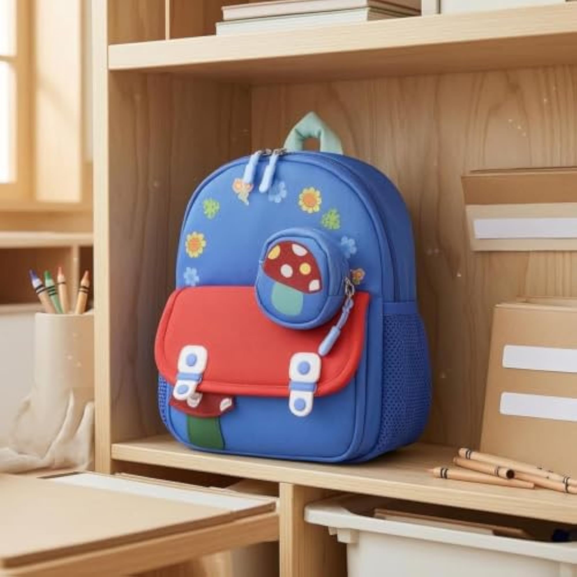 Flower Print Kids School Backpack with Detachable Pouch