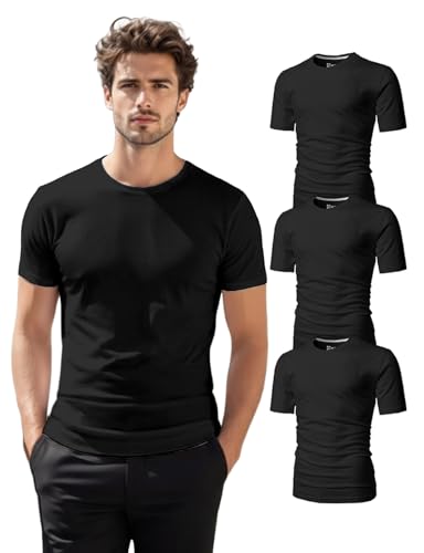 H2H Mens Invaluable Basic Slim Fit Cotton Blended Premium Crew Neck T-Shirt Black US XL (CMTTS0198 Pack of 3)