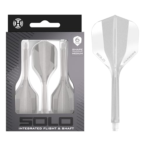 Harrows Solo Integrated Flight & Shaft System 3 Molded Flights & Shafts One-Piece Aero Core Construction Fixed 90 Design for Stability (Clear Medium)