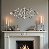 Sintosin Rustic Wrought Iron Wall Decor for Living Room 45' x 18', Hanging Distressed Finish White and Gold Large Vintage Metal Wall Art Decor with Fleur De Lis Sculptures for Home Decor