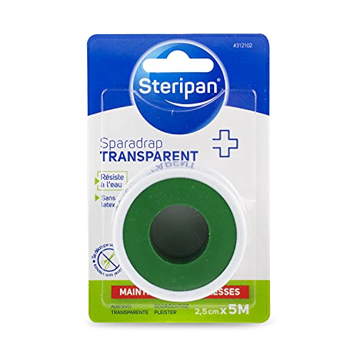 Steripan Sparadrap transparente, resistente al agua y sin látex, hipoalergénica, 2,5 cm x 5 m, 2 unidades