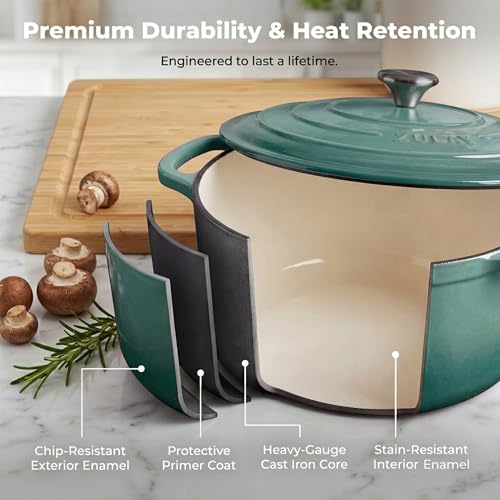 Image of Zulay Kitchen 6.4QT Enameled Cast Iron Dutch Oven Pot with Lid, Heavy-Duty Soup Pot for Stews, Braising, Roasting & Sourdough Bread Baking, Oven Safe up to 500F - Aventurine