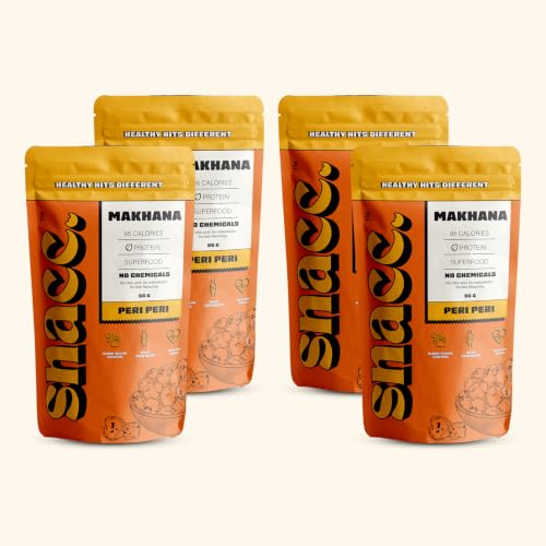 Image of Snacc Peri Peri Makhana, Spicy Roasted Fox Nuts, Protein Rich, Gluten Free, MSG Free, Zero Trans Fat, Zero Sugar, Low Calorie (Pack of 4, Peri Peri)
