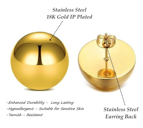 Stainless Steel Half Ball Round Dome Stud High Polished Earring for Women 10mm / 12mm / 14mm / 16mm / 18mm / 20mm / 24mm2