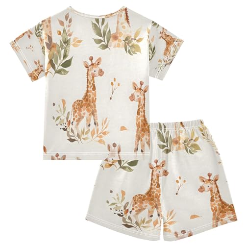 senya Short Sleeve Pajamas Sets Summer Cotton Sleepwear Giraffe Leaves Seamless2