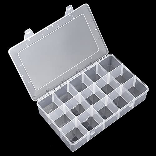 Snowkingdom Large 15 Grid Clear Organizer Box Adjustable Dividers - Plastic Compartment Storage Container for Washi Tapes, Craft, Beads, Jewelry, Small Parts