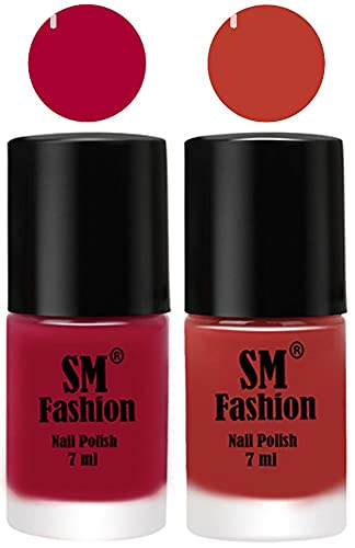 Image of Long Lasting Nail Polish | Nail Paint Combo 7 ml Each) - Set of 2 Dark Magenta-Dark Peach