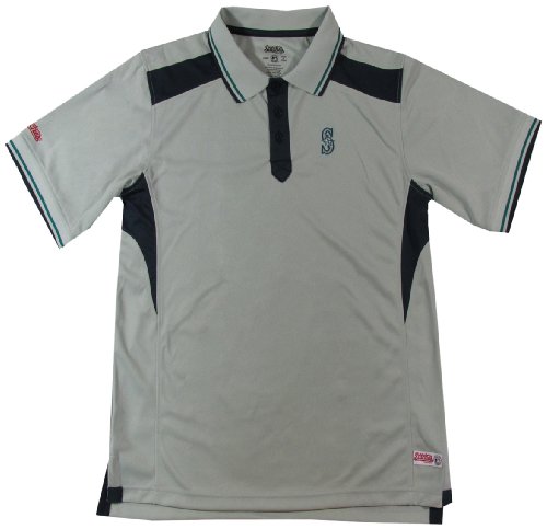 MLB Seattle Mariners Adult Fine Gauge Mesh Polo, Light Grey, Medium