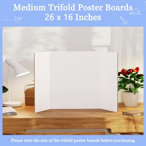 Image of AKONEGE 6 Pack Medium Trifold Poster Board, 26 inch x 16 inch White Corrugated Cardboard Tri Fold Poster Boards for Presentation, School Projects, Science Fair, Photo Display Exhibitions Event