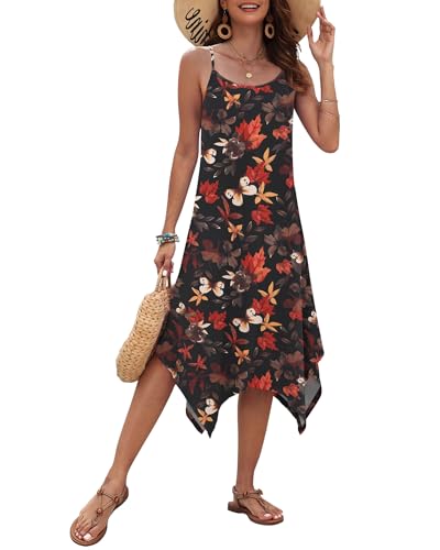 Image of AUSELILY Women's Summer Dresses 2026 Casual Sleeveless Spaghetti Strap Sundress Asymmetrical Midi Dress with Pockets