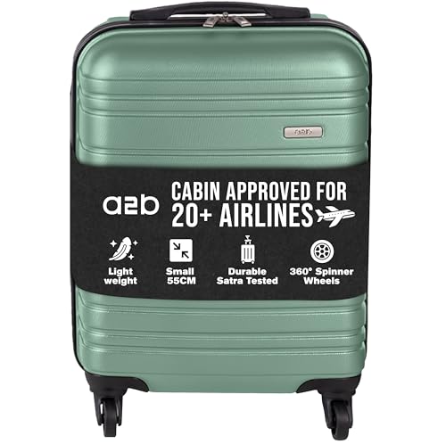 A2B Lightweight 55cm Cabin Approved Suitcase - Small Sage Coloured Carry on Luggage, Hard Shell, Hand Luggage for Flights, Jet2, BA, Lufthansa, Virgin Airlines AB002 (Sage, Small)