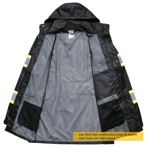 Image of JKSafety Hi Vis Rain Jacket for Men Women Safety Rain Gear Black XL