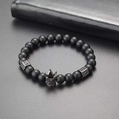 8mm Charm Beads Bracelets for Men with Black Onxy Stone King Crown Skull Handmade Jewelry, 7.5" Mens Bracelet4
