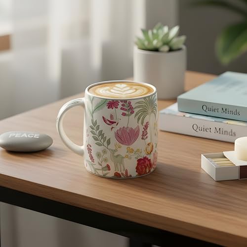 Image of Miah VintageBloom Ceramic Cup Set - Set of 2 | 10.16 cm x 6.85 cm x 8.89 cm | Handcrafted Coffee & Tea Mugs | Microwave & Dishwasher Safe | Timeless Classic Floral Design