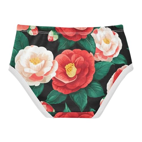 Red White Camellia Flowers Green Leaves Toddler Underwear Custom 2t Cotton Cute Panties Girl Flower Briefs Undies Kids2
