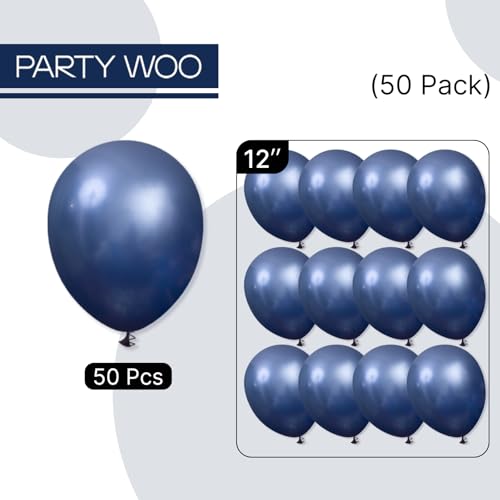 Image of PartyWoo Metallic Navy Blue Balloons 50pcs 12 Inch Chrome Blue Balloons for Graduation Baby Shower Bridal Shower Gender Reveal Engagement Teacher Appreciation Birthday Party Decorations Blue-G113