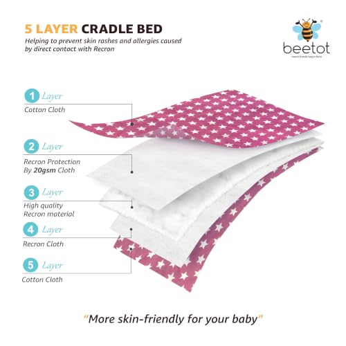 Image of Premium Swing Cradle Set | Cradle Cloth, Padded Bed, Mosquito Net, Heavy-Duty Spring & Triangle Hanger | Up to 15 kg | Pink Star