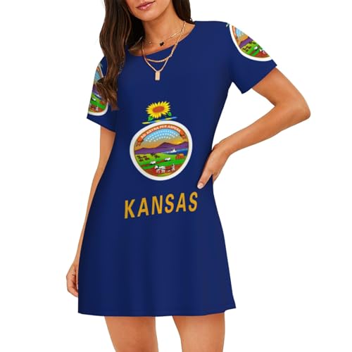 Chemise de nuit manches courtes imprimé Kansas vêtement de nuit doux et respirant pour femme