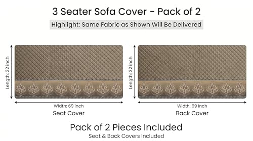 Image of Velvet 3 Seater Sofa Cover Fully Covered | Anti Skid Non Slip | Plain Mud Brown | Sofa Slipcover for Living Room