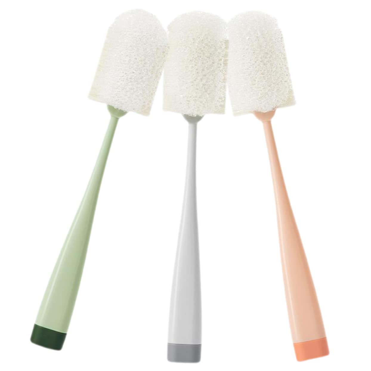 FRCOLOR 3pcs Sponge Brush with Handle Bottle Cleaning Brush Water Bottle Clean Brush Cleaner Brush Kitchen Bottle Brush Cleaning Tool Handheld Cleaning Brush Narrow Neck Brush Bottle Cover