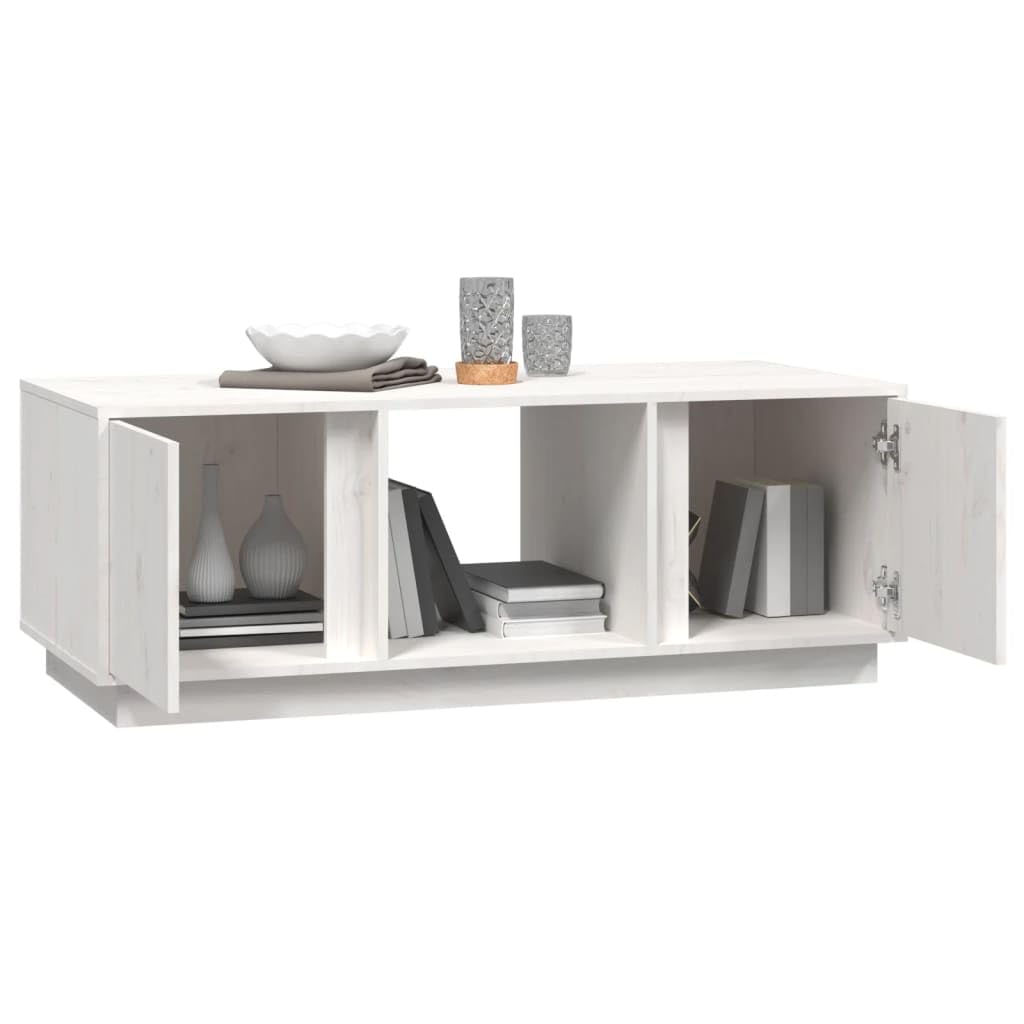 Fengshui Stolik kawowy biały 110 x 50 x 40 cm lite drewno sosnowe