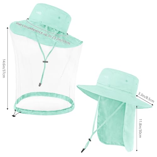 Image of BASSDASH UPF 50+ Mosquito Sun Hat with Hidden Head Net and Neck Flap for Men Women Outdoor Fishing Hiking Camping