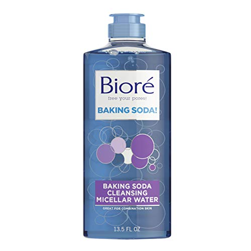 Bioré Baking Soda Cleansing Micellar Water, All-In-One Cleanser and Makeup Remover, Gentle Face Cleanser, 13.5 Ounce, Dermatologist Tested, Non-Comedogenic, Oil Free