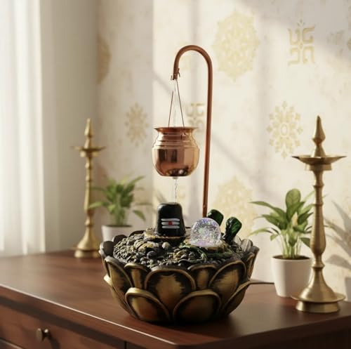 Image of ALILA Water Fountain Indoor for Pooja Room, Worship (Copper, Size: 18inch) (Modern Shivling)