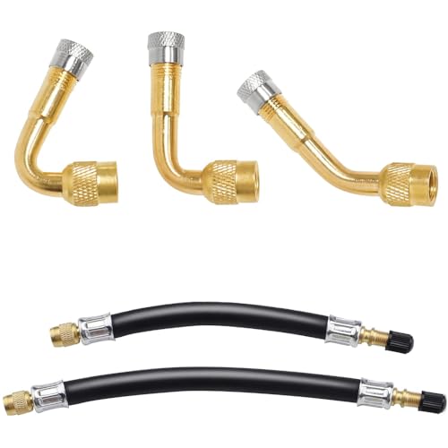 Testyu Rallonge Extension Valve Pneu, 3 Pièces Adaptateur Air, Prolongateur Coude de Valve Avec 2 Pièces Extension