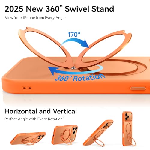 Image of 360 Spin Magnetic Stand for iPhone 17 Pro Max Case, Fit for MagSafe, Mil-STD Protective Case for iPhone 17 Pro Max Phone Case with Kickstand Rotatable 6.9 inch, Orange