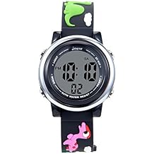Boys Kids Watches 3D Girls Cartoon Silicone Waterproof 7 LED Color Lights Toddler Digital Wrist Watch with Alarm Stopwatch for 3-10 Year Girls Little Children Wristwatch Black Dinosaur