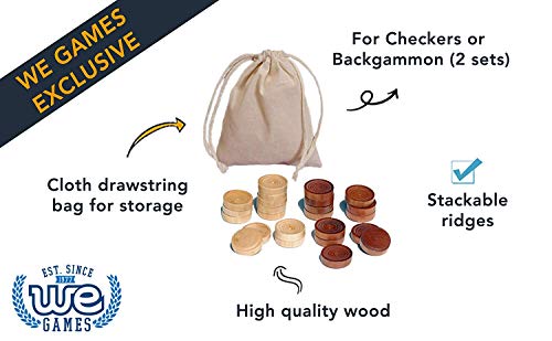 We Games Checkers Pieces Only, Wooden Checker Board Game Pieces, 24 Brown And Natural Stackable Player Pieces With A Drawstring Storage Bag, 2 Inch Diameter Carved Versatile Game Pieces #TOP1