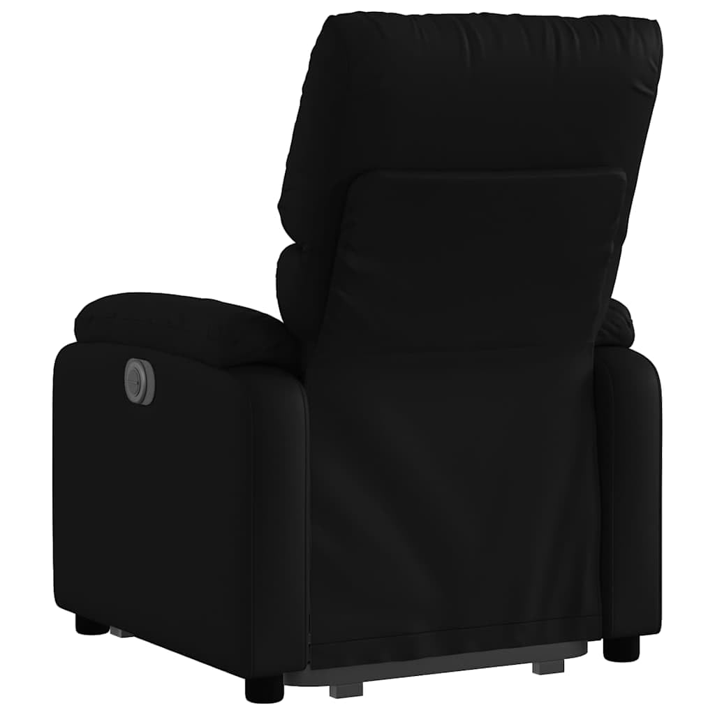 Sillón elevador reclinable eléctrico de piel sintética negra con función de elevación e inclinación a 135 grados, estructura estable y bolsillo lateral, asiento cómodo para adultos