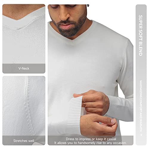 X Ray V Neck Sweater Men Regular And Big & Tall | Middleweight Soft Mens V Neck Sweater Slim Fit, Off White, Large #TOP2