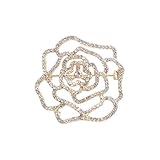 Rhinestone Hollow Camellia Flower Brooch, Luxurious Temperament Flower Shape Suit Collar Pin Jewelry Accessories(Gold)