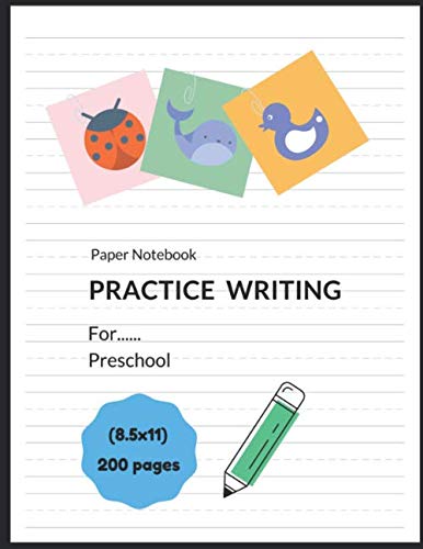 practice writing paper notebook for preschool: 200 pages blank line, dotted grid center with large size (8.5x11) in. good for kids, student, boys, ... tracing, for preschool, or practice at home.