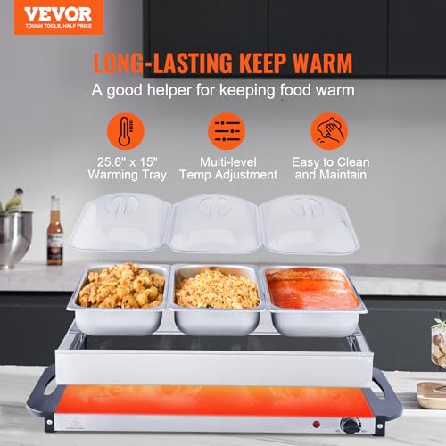 Image of VEVOR Electric Warming Tray, Food Warming Trays for Buffet, Warming Trays with Temp Control, Portable Stainless Steel 7.5 Quart Chafing Dish Set, ETL