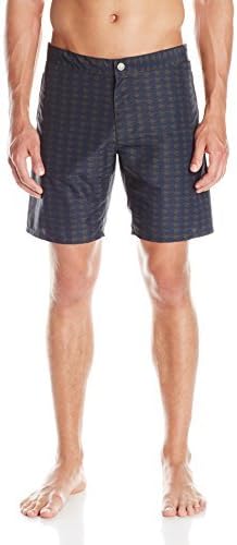 W.R.K Men's Warwick Flat Front Houndstooth Print Swim Trunk, Charcoal, 36