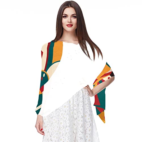 Foulard en mousseline de soie géométrique multicolore pour femme