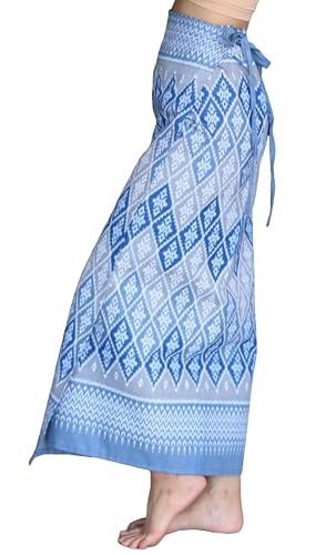 RaanPahMuang Thick Woven Cotton Thai Traditional Wrap Skirt with Waist Ties3