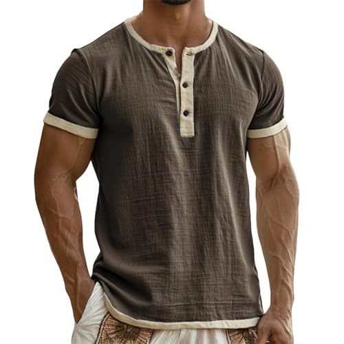 T-shirt homme manches courtes bicolore en maille noble de coton lin pour une allure chic et durable