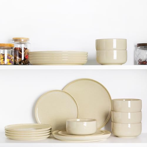 Image of TheTerra Ceramic Dinnerware Set for 4, 12-Piece Plates and Bowls Set