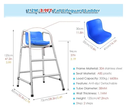 Silla Salvavidas para Piscina Acero Inoxidable 120 cm miniatura 2