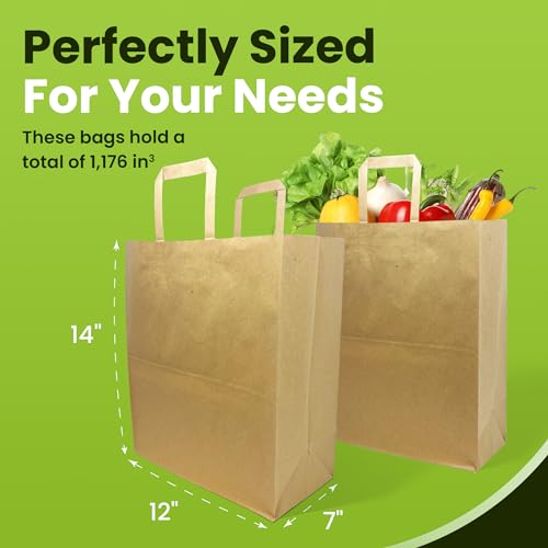 Reli. Paper Grocery Bags W/Handles (100 Pcs, Bulk)(12"X7"X14") Large Paper Grocery Bags, Shopping Bags W/Handles - Heavy Duty 57 Lbs Basis - Takeout/To Go Bags thumb #2