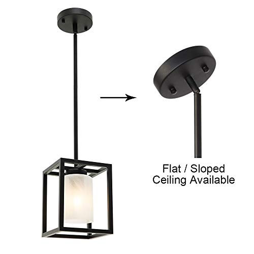 Vinluz Modern 1-Ligh Farmhouse Pendant Lighting Kitchen Island Black Finish Square Metal Mini Chandeliers Industrial Cage Hanging Light Fixture Ceiling For Dining Rooms Bedroom Living Room Hallway #TOP5
