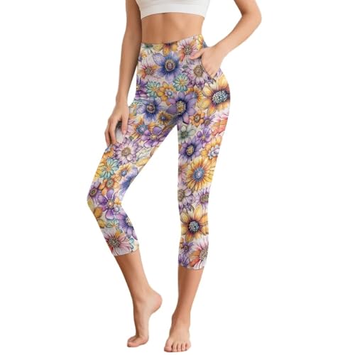 Legging hippie floral à poches : confort yoga taille haute