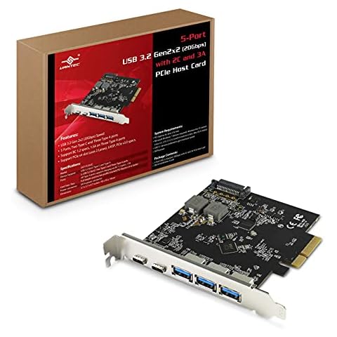 Vantec 5-Port USB 3.2 Gen2x2 (20Gbps) with 2C and 3A PCIe Host Card (UGT-PC3A2C), Full Height Cover