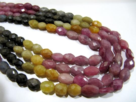 Natural Multi Sapphire Oval Faceted 6x8mm to 7x9mm Beads Strand 8 inches Long