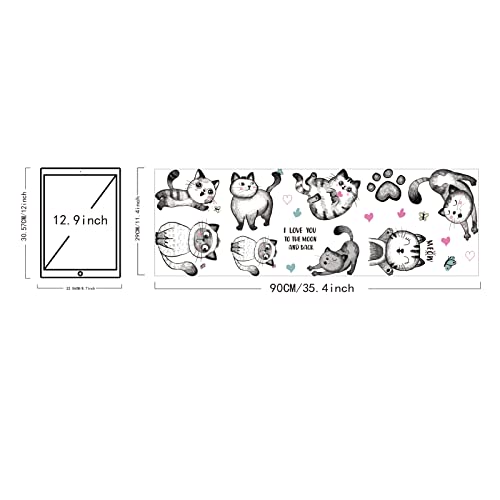 SUPERDANT 10 Style Cartoon Cats Wall Decals Cute Cat Bedroom Decor with Heart Paw Print Wall Stickers Vinyl Wall Decor for Bedroom Living Room Nursery Home Pet Room Decorations 29×90cm - Image 2