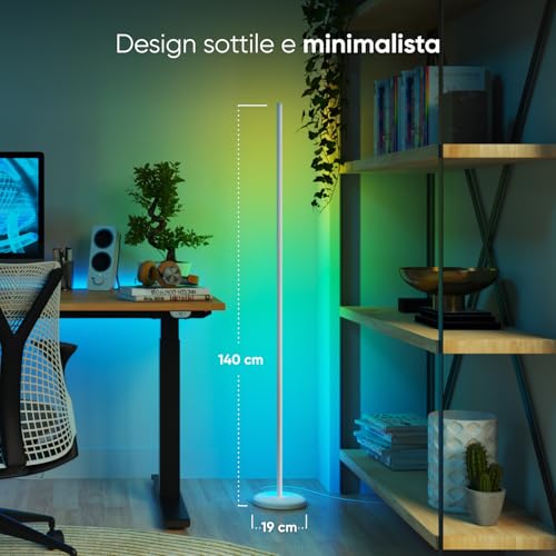 Lampada da Terra LED RGB Bianco, Piantana da Salotto Compatibile con Alexa e Matter, Sincronizzazione Musicale, 16 Milioni di Colori, 200+ Modalità Scena, per Soggiorno e Camera da Letto - Illuminazione - Immagine 2
